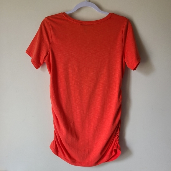 A Pea in the Pod orange maternity v-neck ruched shirt,sz S (PTP 17.5) - Picture 2 of 5